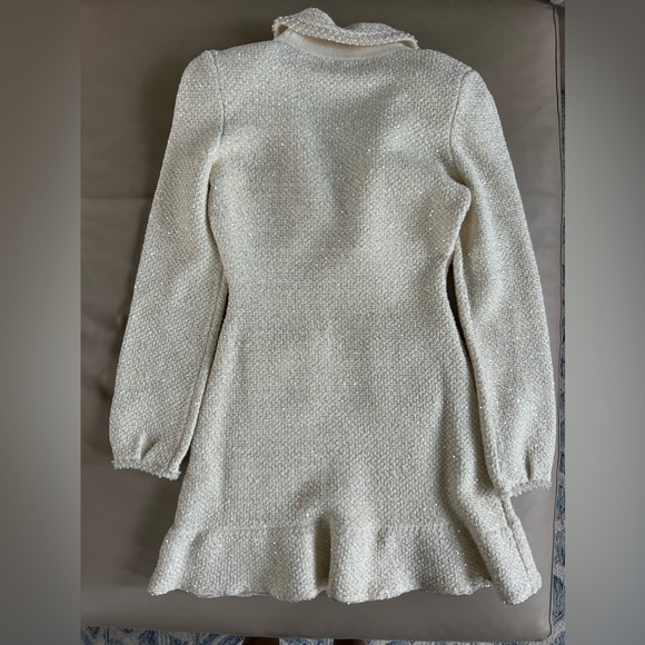 Self-Portrait Cream Embellished sequined bouclé-knit mini dress Size:M - Picture 5 of 5